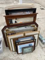 A LARGE ASSORTMENT OF FRAMED PRINTS AND MIRRORS