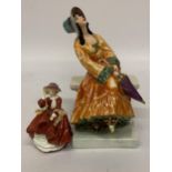 TWO BONE CHINA FIGURES - TUSCAN CHINA SUNSHINE LADY (A/F) AND A ROYAL DOULTON TOP O' THE HILL HN3499