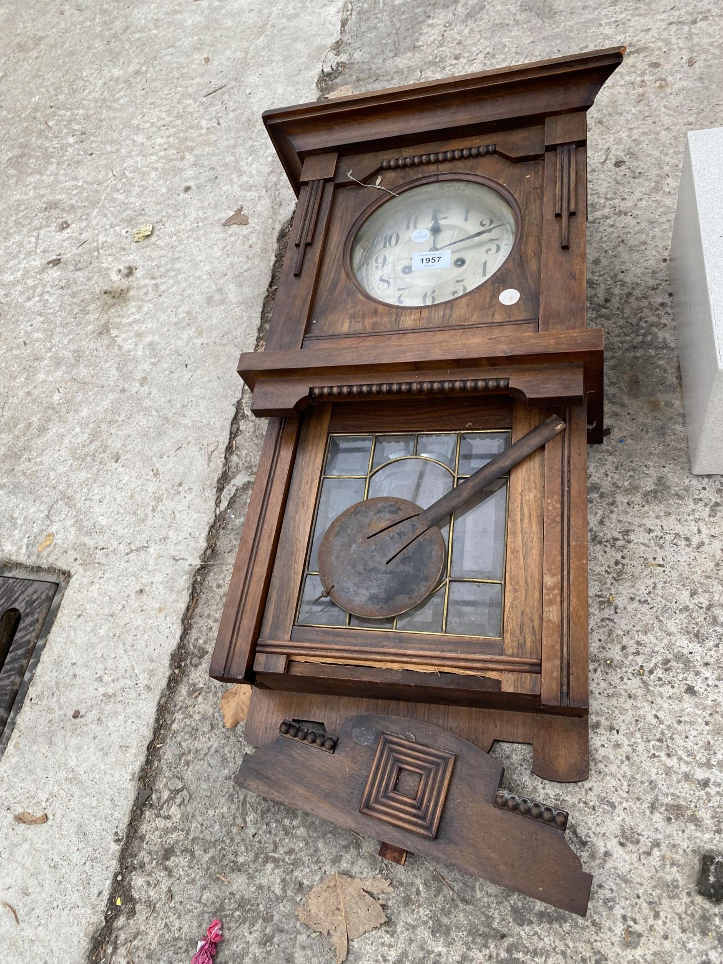 AN OAK CHIMING WALL CLOCK FOR RESTORATION