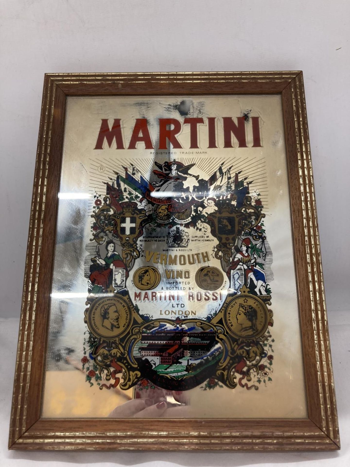 A SMALL VINTAGE MARTINI ROSSI ADVERTISING MIRROR, 20CM X 27CM