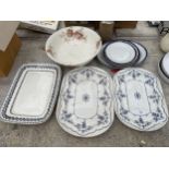 AN ASSORTMENT OF CERAMIC MEAT PLATTERS AND A WASH BOWL ETC