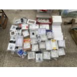 AN ASSORTMENT OF ELECTRICAL SOCKET BOXES AND PLUGS ETC