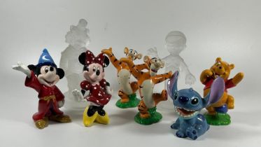 A COLLECTION OF VINTAGE DISNEY CERAMIC AND GLASS FIGURES, MICKEY, MINNIE, STITCH ETC