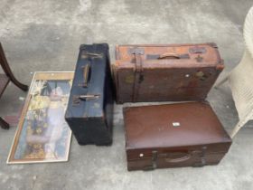 A KELVIN SUITCASE, LEATHER SUITCASE AND OTHER CASE AND PRINT