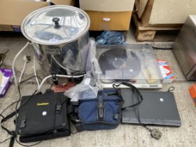AN ASSORTMENT OF ITEMS TO INCLUDE A BURCO TEA URN, A RECORD PLAYER AND A DVD PLAYER ETC
