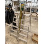 TWO 5 RUNG ALUMINIUM STEP LADDERS AND A FURTHER STEP LADDER