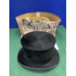 A DUNN & CO LONDON BLACK SILK TOP HAT WITH A BOX