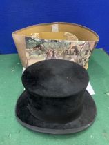 A DUNN & CO LONDON BLACK SILK TOP HAT WITH A BOX
