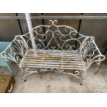 A VINTAGE WROUGHT IRON AND SLATTED GARDEN BENCH