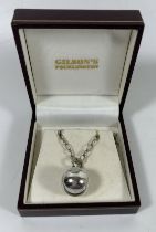 A BOXED .925 SILVER NECKLACE WITH ORB BALL CHARM, 18" CHAIN LENGTH