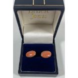 A BOXED PAIR OF 9CT YELLOW GOLD AND CORAL EARRINGS