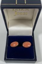 A BOXED PAIR OF 9CT YELLOW GOLD AND CORAL EARRINGS
