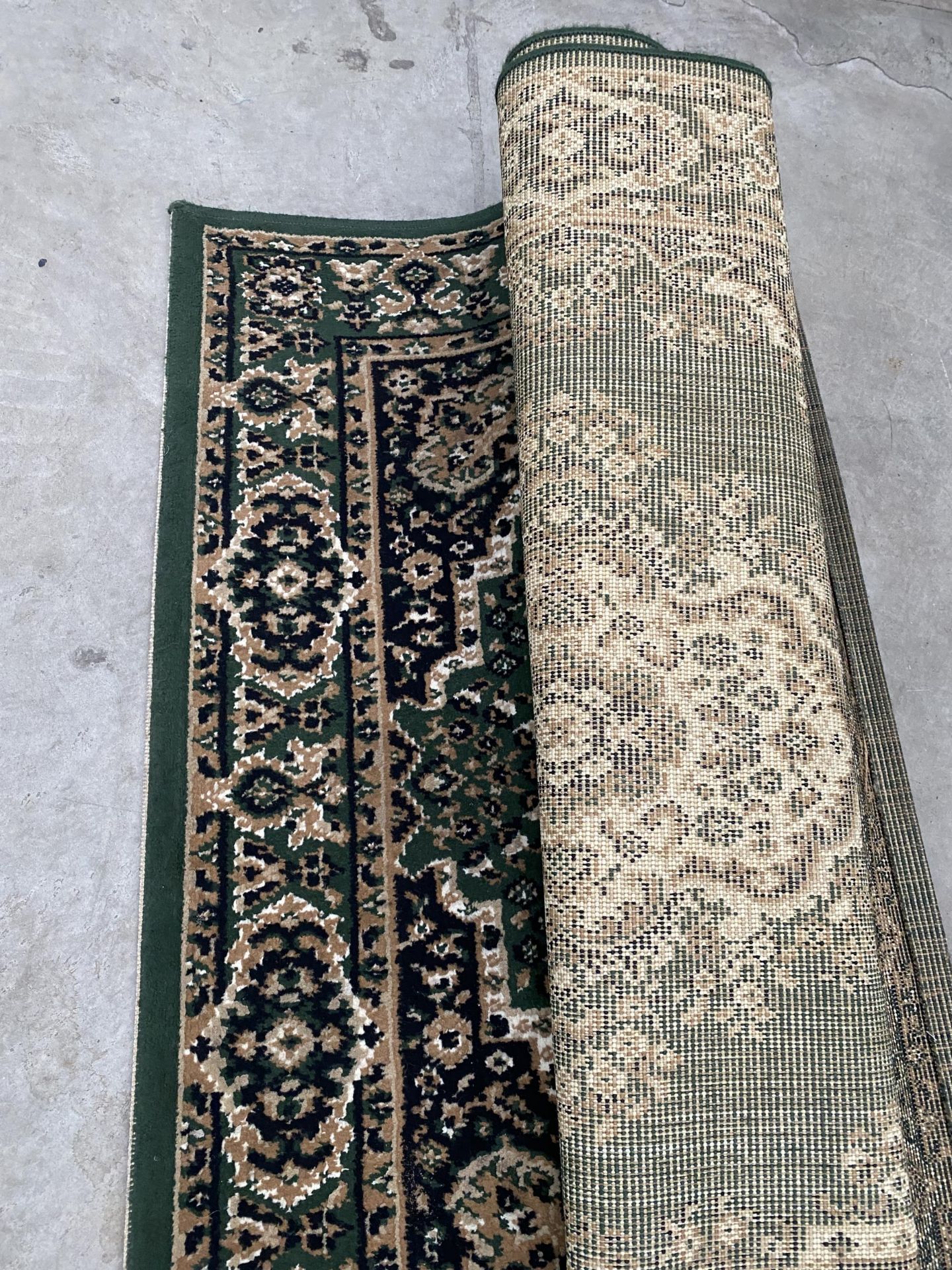 TWO SMALL GREEN PATTERNED RUGS - Image 2 of 3