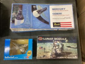 THREE TOY MODELS - AIRFIX LUNAR MODULE, REVELL MERCURY AND GEMINI AND TAILWIND PLANE