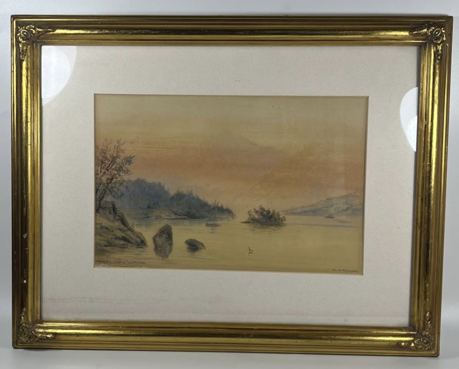 W.H MULLER, A WATERCOLOUR TITLED 'TARBET, LOCH LOMOND' IN GILT FRAME, 46 X 35 CM