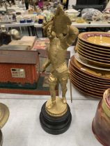 A GILT DESIGN SPELTER ITALIAN TRUMPETEER ON PEDESTAL