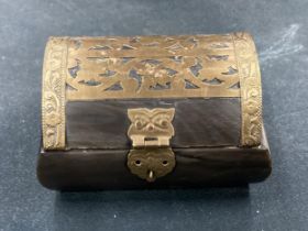 A SMALL BRASS AND BONE BOX