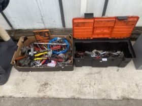 AN ASSORTMENT OF HAND TOOLS TO INCLUDE SPANNERS AND PLIERS ETC
