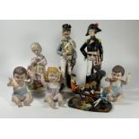 A COLLECTION OF ASSORTED CONTINENTAL PORCELAIN FIGURES, SOLDIERS ETC, LARGEST 21CM