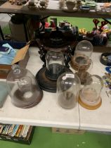 A COLLECTION OF VINTAGE GLASS DISPLAY CLOCHE DOMES AND FURTHER STANDS
