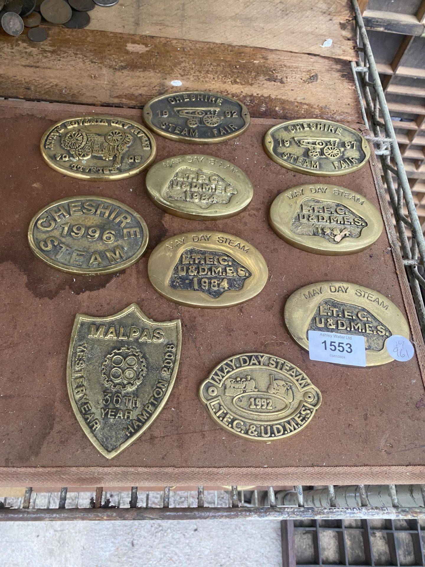 TEN VARIOUS BRASS STEAM RALLY PLAQUES