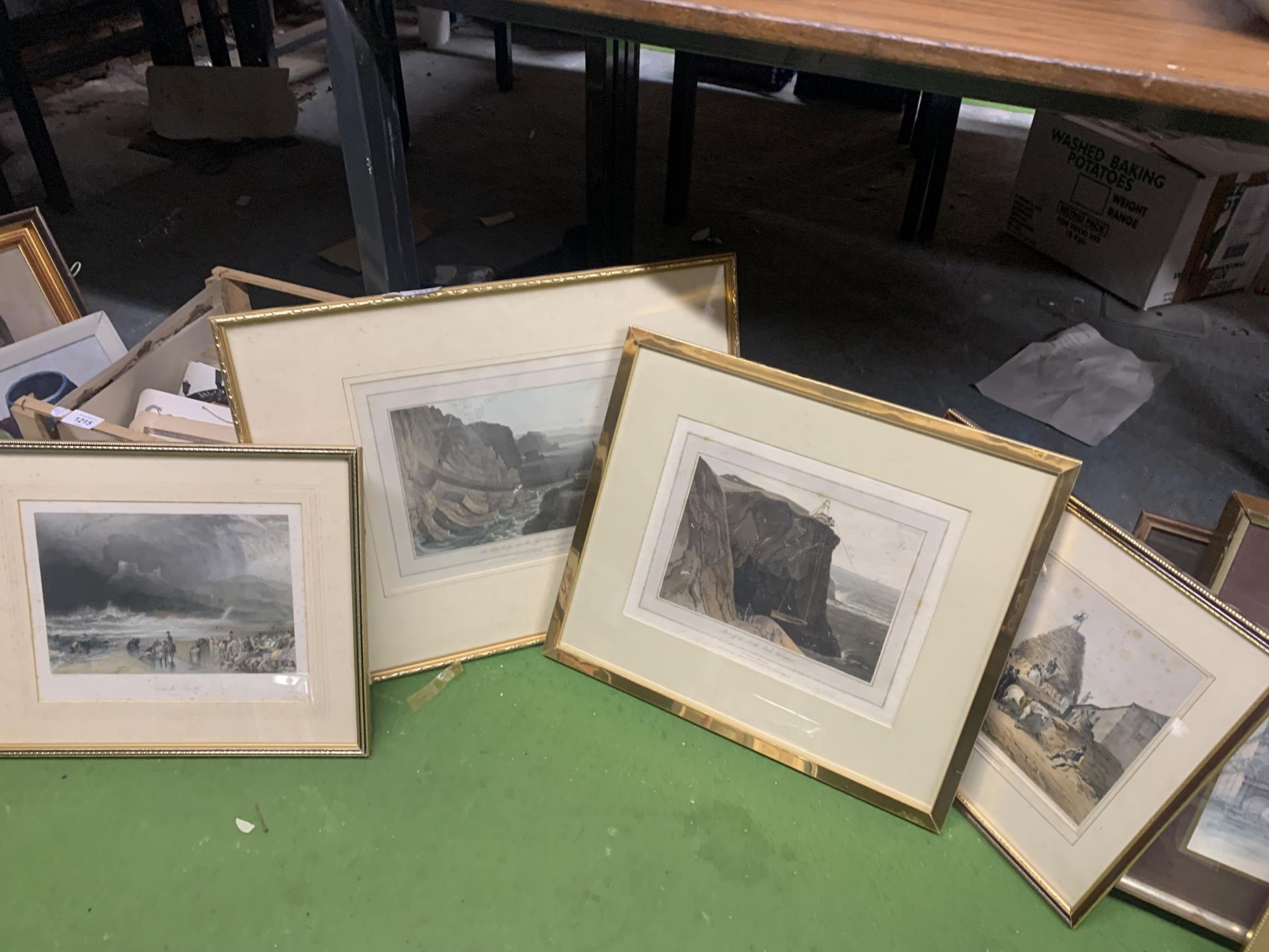 A GROUP OF FOUR VINTAGE FRAMED ENGRAVINGS OF LANDSCAPE SCENES