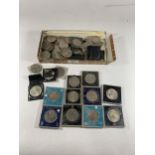 A LARGE QUANTITY OF COINS (62 IN TOTAL) TO INCLUDE THE ROYAL WEDDING, HM QUEEN ELIZABETH II SILVER