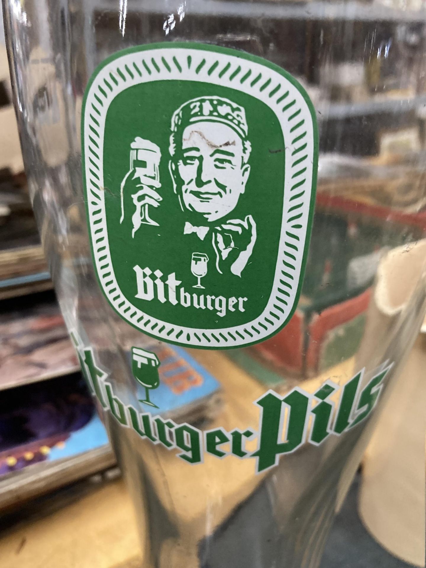 THREE LARGE GLASS BITBURGER PILS AND KROMBACHER GLASS 'ALE' BOOTS, TALLEST 34CM - Image 2 of 4