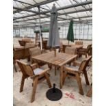 AN AS NEW EX DISPLAY CHARLES TAYLOR PATIO SET COMPRISING OF A SQUARE TABLE, FOUR CHAIRS AND A