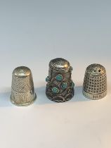 THREE THIMBLES ONE WITH DECORATIVE TURQUOISE STONES