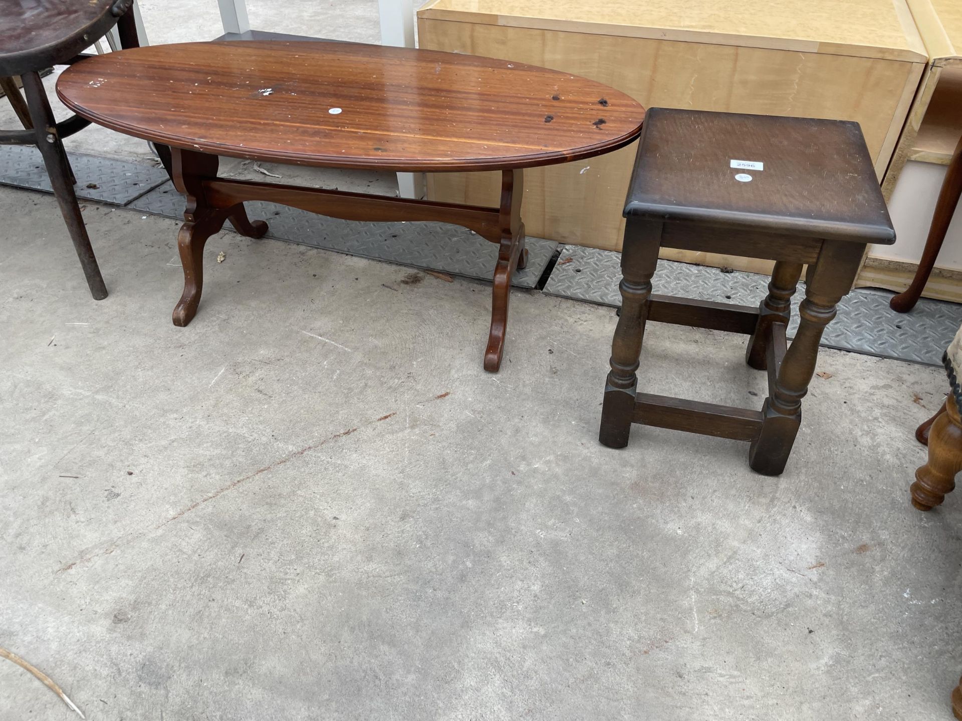 A SMALL OAK TABLE, OVAL COFFEE TABLE, BENTWOOD CHAIR AND ONE OTHER - Image 2 of 3