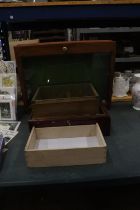 THREE VINTAGE GLASS TOPPED DISPLAY BOXES PLUS ONE OTHER