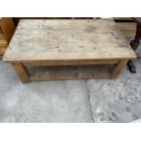 A PINE TWO TIER COFFEE TABLE, 60 X 36"