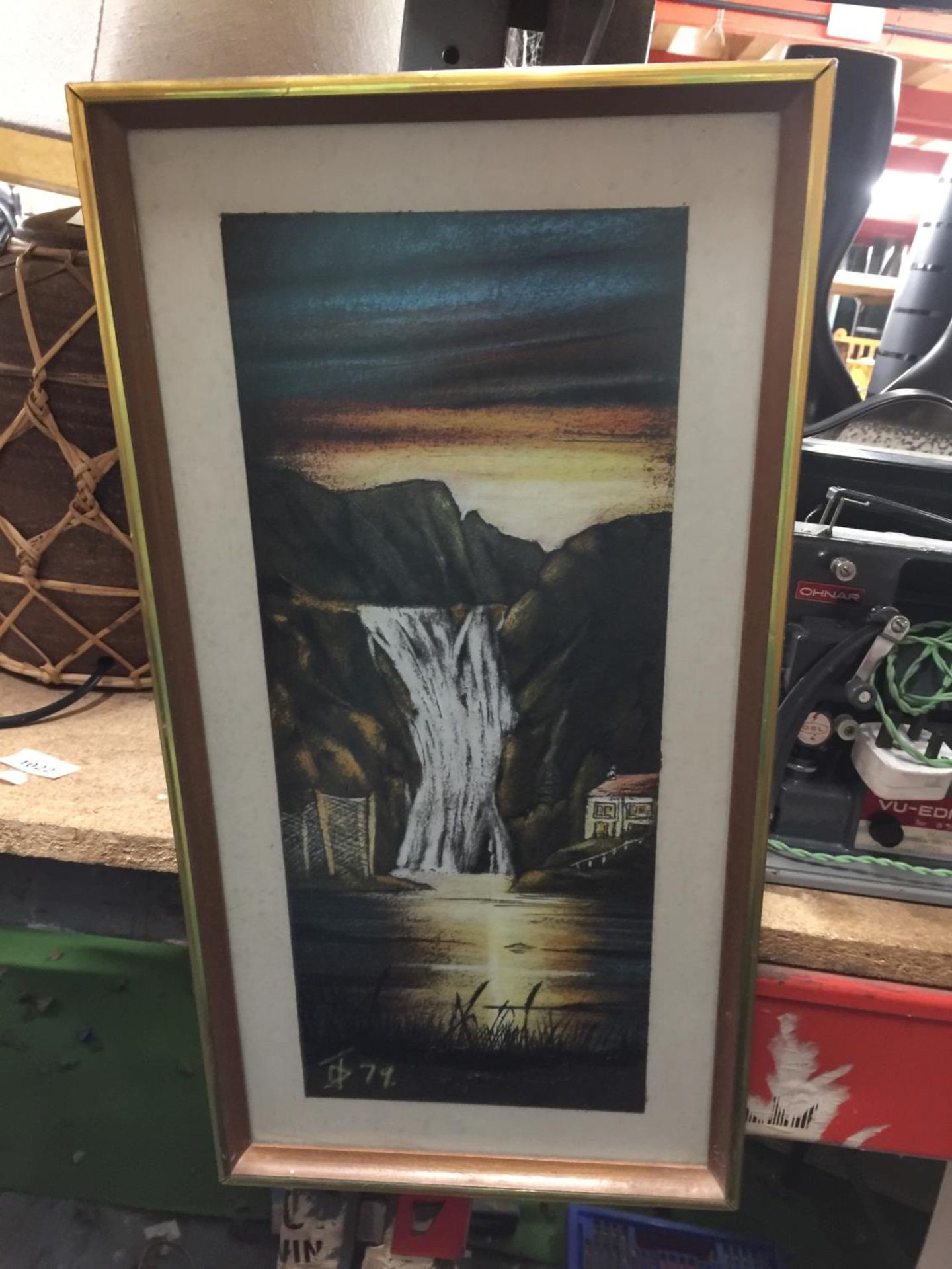 TWO FRAMED PRINTS ONE OF A WATERFALL AND AN ORIENTAL OF BOATS - Image 2 of 5
