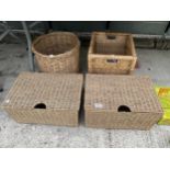 FOUR VARIOUS WICKER BASKETS