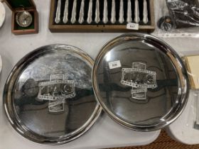 TWO AS NEW TREFFLICHES ALTENESSEN GOLD STAINLESS STEEL BEER TRAYS