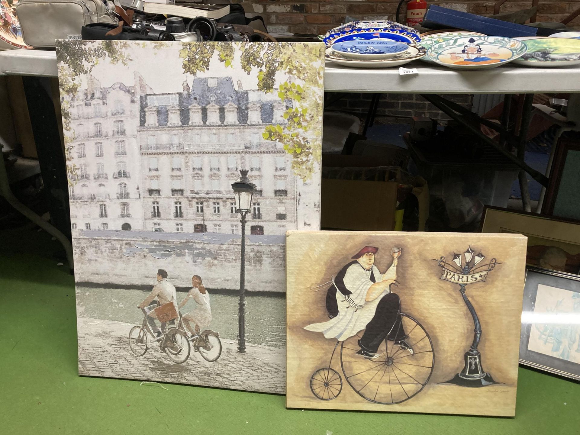 TWO CANVAS PRINTS, A PARISIEN SCENE AND AMSTERDAM CANAL SCENE