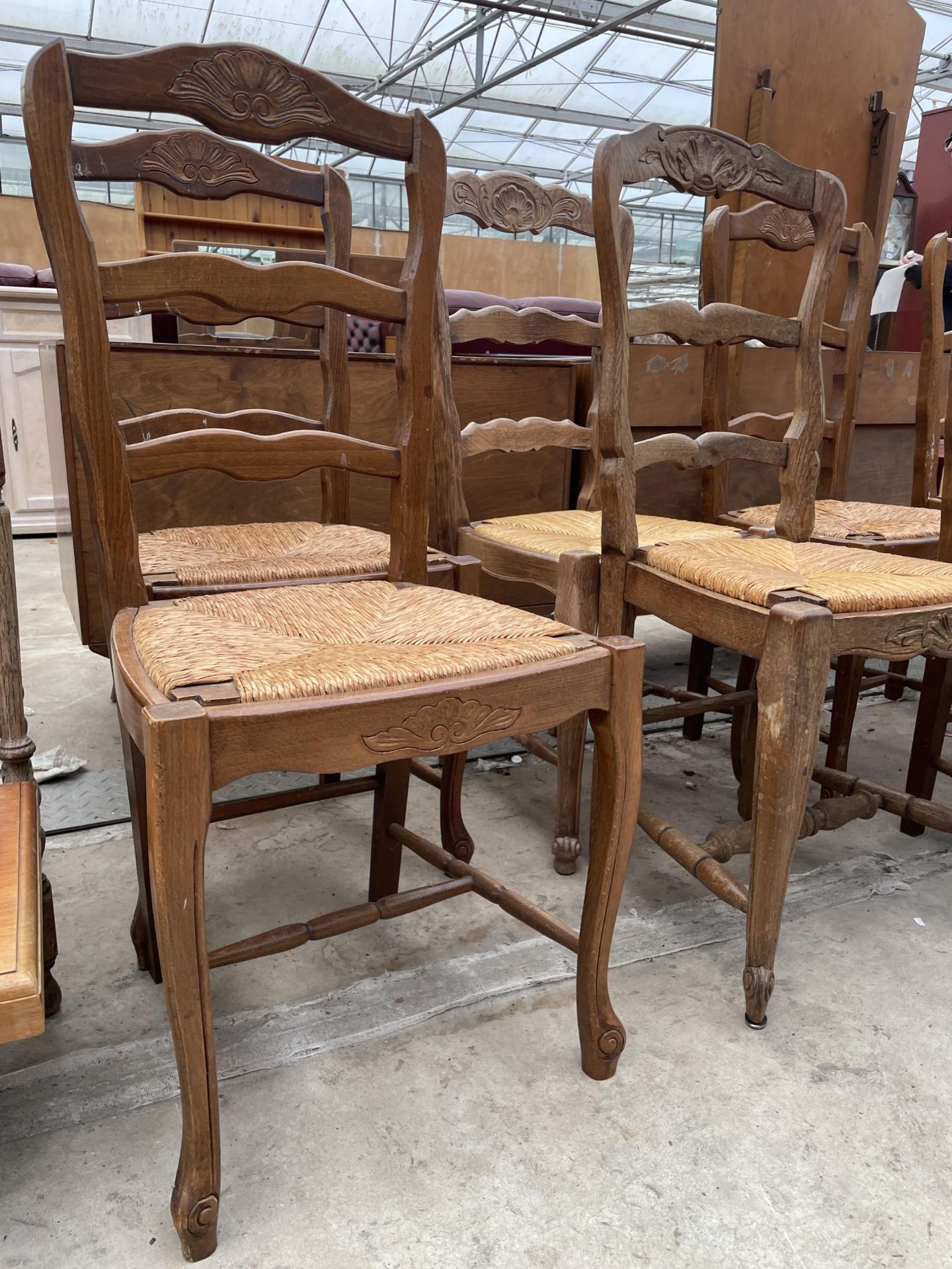 A SET OF EIGHT FRENCH LADDERBACK DINING CHAIRS WITH RUSH SEATS - Image 4 of 4