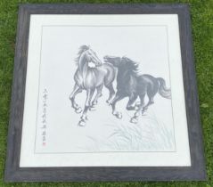 A LARGE CHINESE XU BEIHONG DESIGN HORSE PRINT, SIGNED, 94 X 94CM