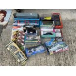 AN ASSORTMENT OF BOXED DIECAST TRUCKS AND CARS ETC
