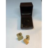 A PAIR OF CUFFLINKS STATING 9 CARAT GOLD FRONTS IN A PRESENTATION BOX