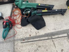 THREE ELECTRICAL GARDEN TOOLS TO INCLUDE TWO LEAF BLOWERS AND A BOSCH HEDGE TRIMMER