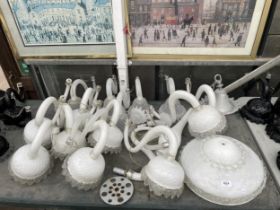 AN ASSORTMENT OF VINTAGE AND RETRO WHITE MURANO GLASS LIGHT FITTINGS AND SHADES