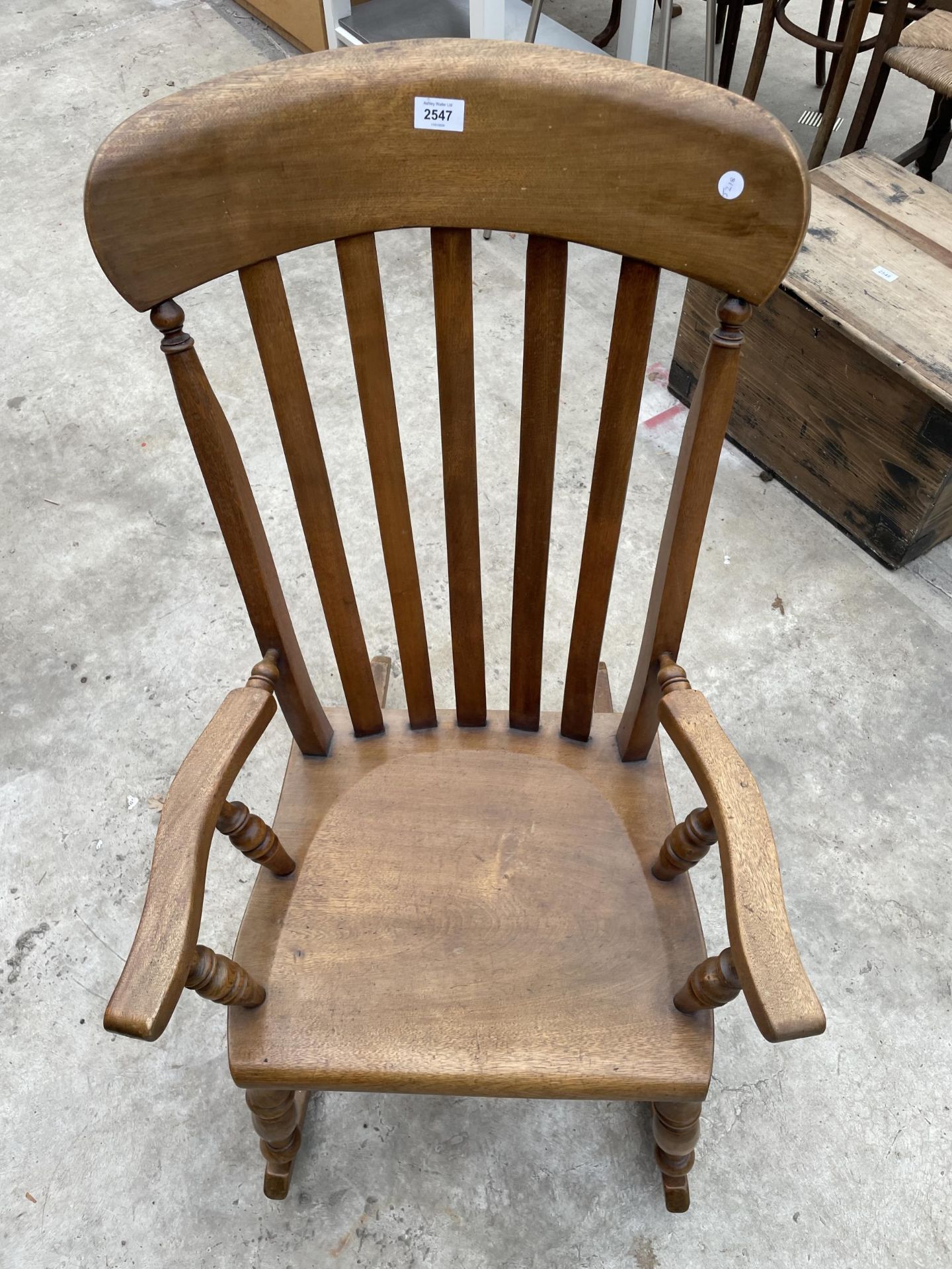 A VICTORIAN STYLE ELM AND BEECH ROCKING CHAIR - Image 2 of 3