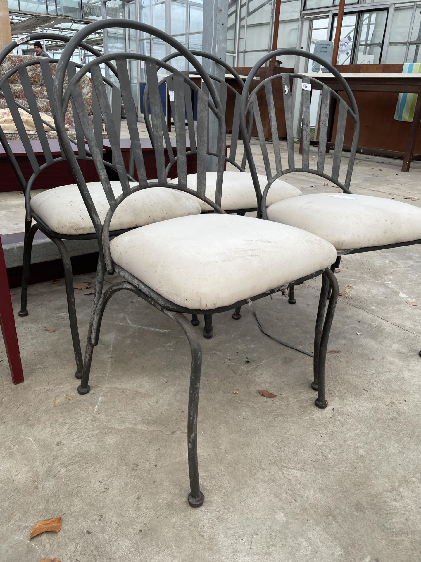 A SET OF FOUR MODERN METAL FRAMED DINING CHAIRS WITH UPHOLSTERED SEATS - Image 2 of 2