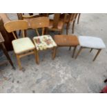 A PAIR OF SMALL RETRO KITCHEN CHAIRS AND A PAIR OF RETRO DRESSING STOOLS