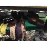 A QUANTITY OF VINTAGE CLOTHING, SHOES, HANDBAGS ETC