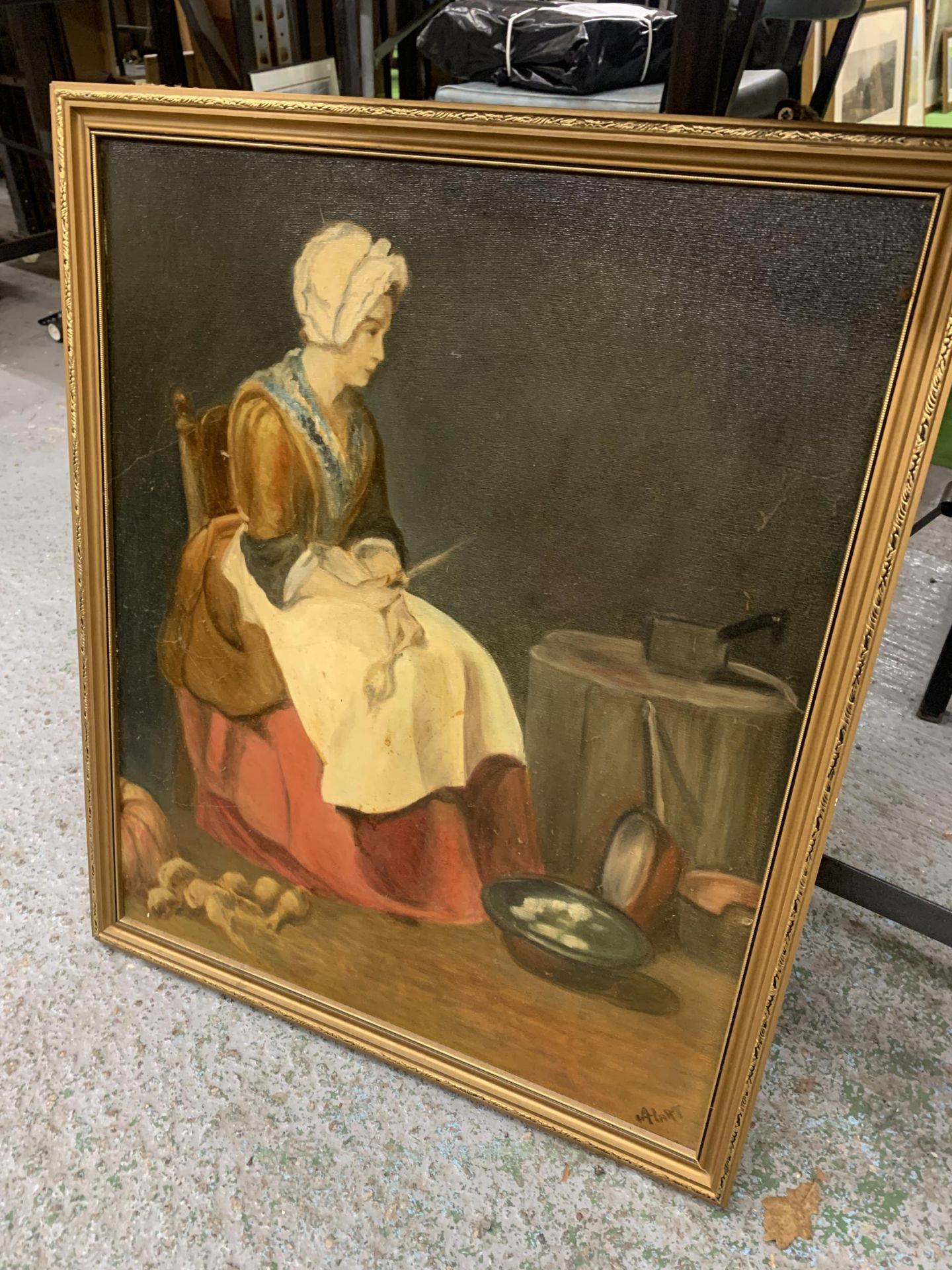 A FRAMED OIL ON BOARD OF A LADY TOGETHER WITH A FRAMED PRINT - Bild 5 aus 6