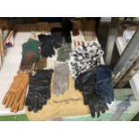 A QUANTITY OF LEATHER GLOVES AND SILK HANKERCHIEFS