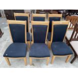 A SET OF SIX MODERN HIGH BACK DINING CHAIRS